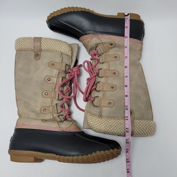 Esprit Belinda Tan Tall Lace Up Faux Fur Sock Lined Knit Cuff Duck Boots Sz 7.5M - Picture 9 of 12